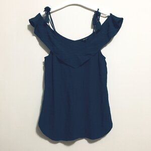 RW&CO. Navy Blue Off Shoulder Tasseled Rayon Beach House Tank Top